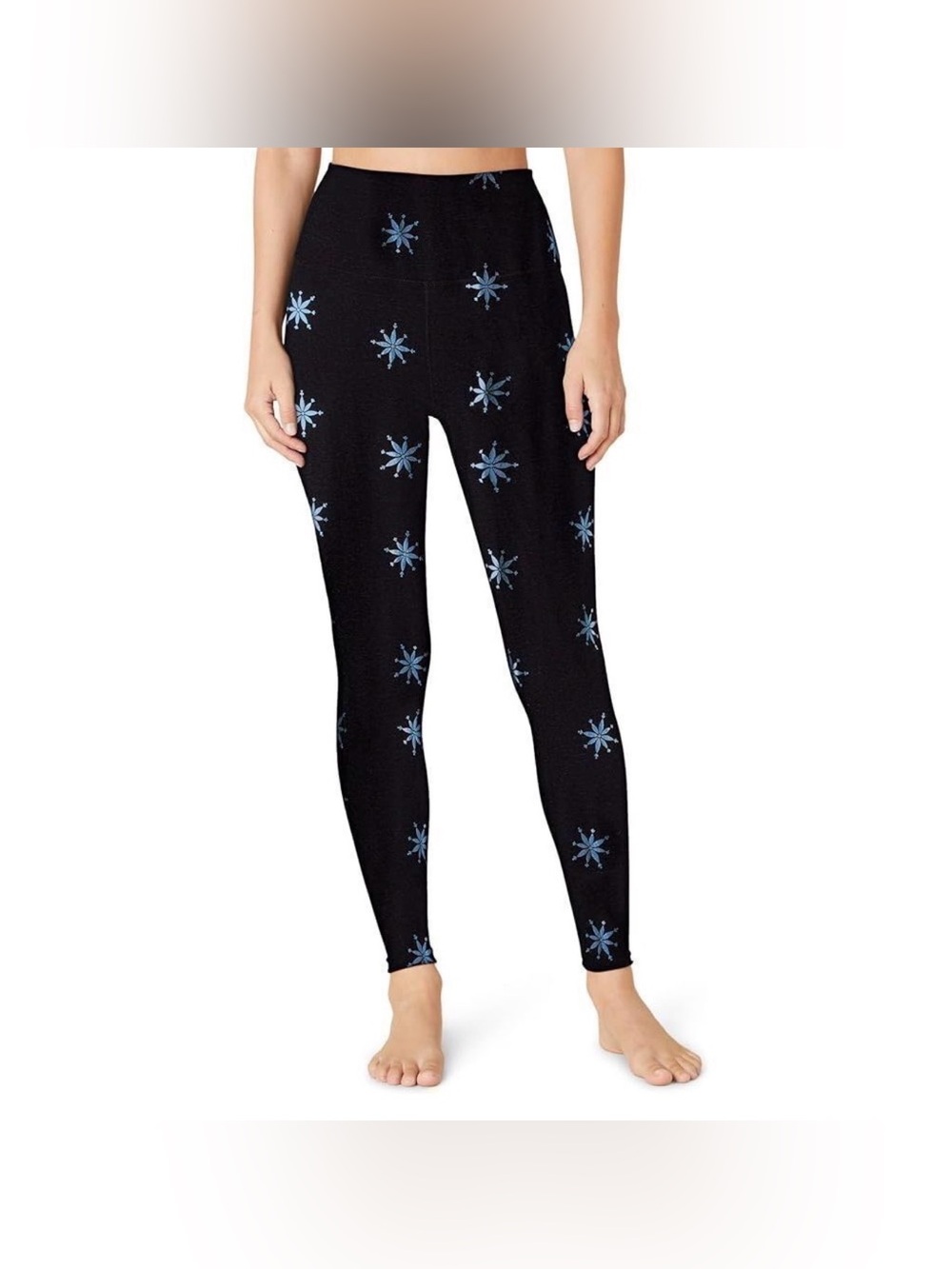 Beyond Yoga High Waisted Midi Leggings Size Small L Powershine Black Snow Flakes